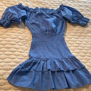 Simplee Apparel Blue Off-Shoulder Mini Dress